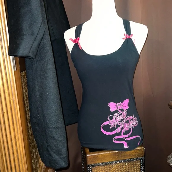 Metal ☠️ Mulisha Black 🖤 Pink 💗 Racer-Back Camisole Size Medium - Picture 1 of 7